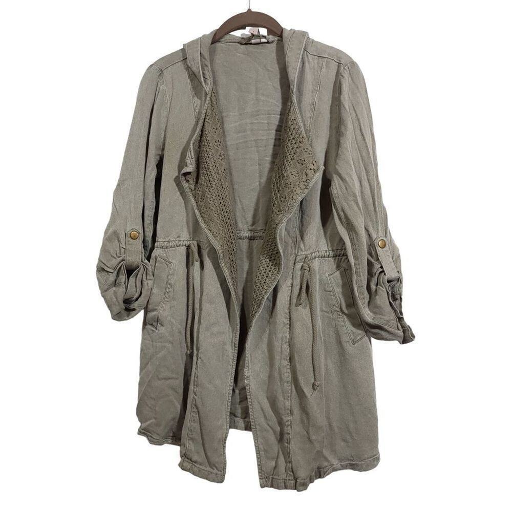 Knox Rose CardiganJacket Utility Army Green Olive Hooded Hoodie Pockets Size Sm 